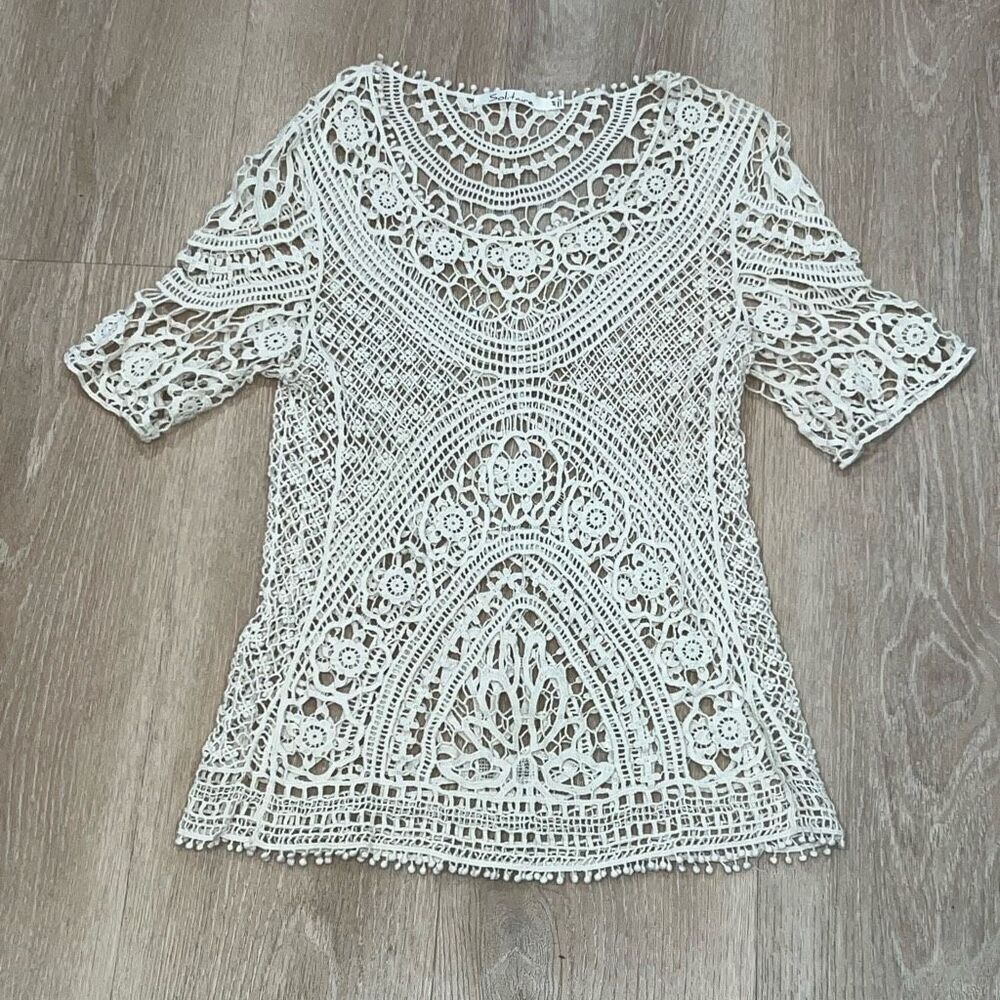Solitaire Crochet Overlay Top Mini Dress Beach Festival Style Size Medium